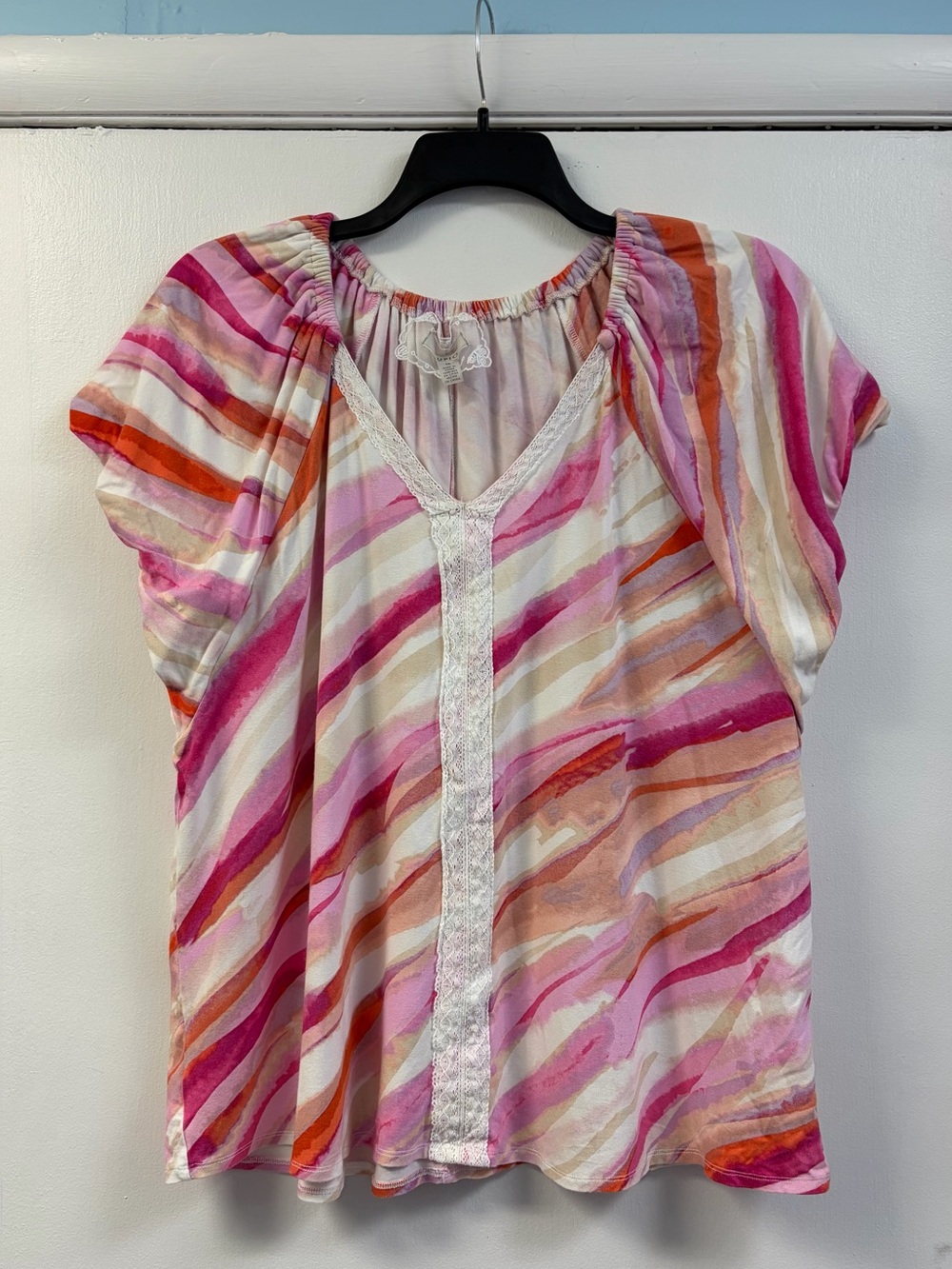 Cupio Pink & Orange Striped Peasant Blouse